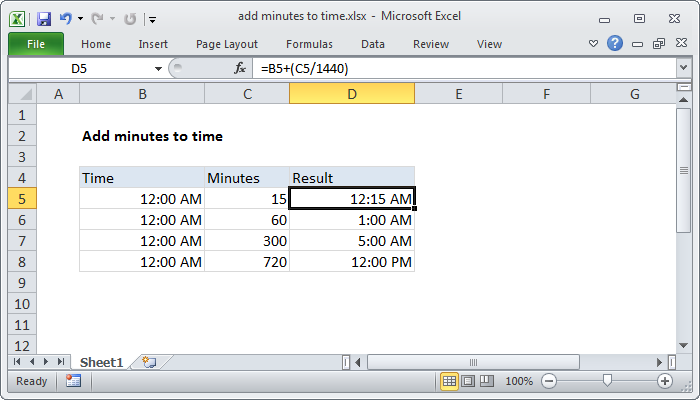 how to add 10 minutes in excel formula